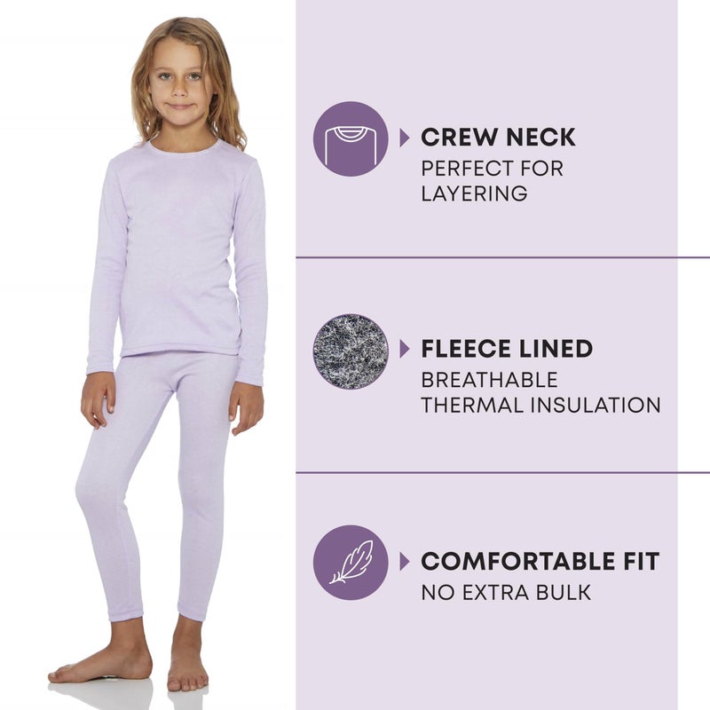Rocky Thermal Underwear Kids Girls Thermal Underwear Set Toddler Long Johns kid Thermals Kid Base Layer kids thermals top bottom set, Lavender, X-Small, Standard-185 GSM, THERMALS SET - Image 2